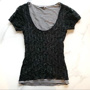 Tristan Black and white striped tee lace overlay